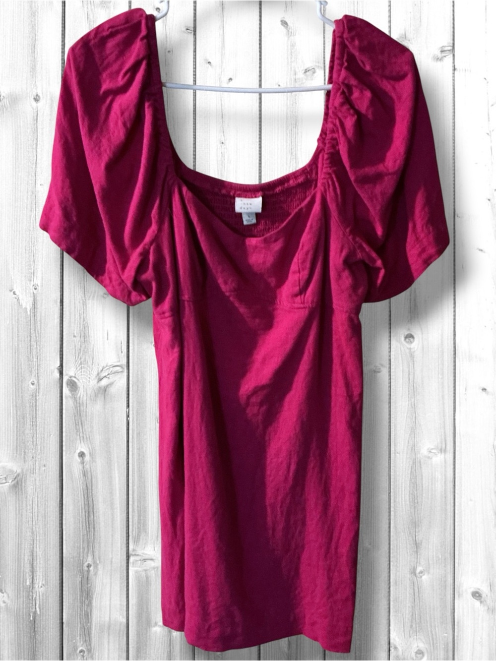 🌹a new day Berry Pink Puff-Sleeve Mini Dress - Picture 1 of 4